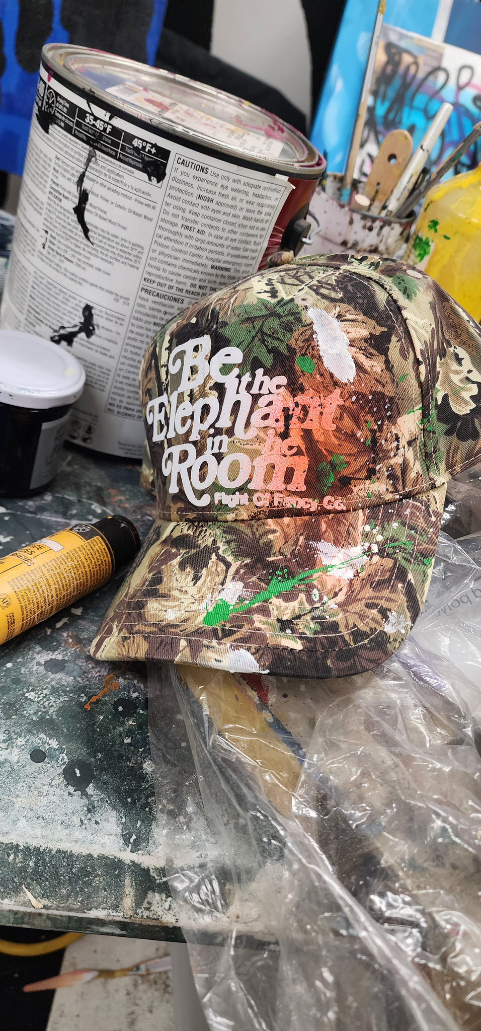Woodland Camo trucker hat Be the Elephant In the Room
