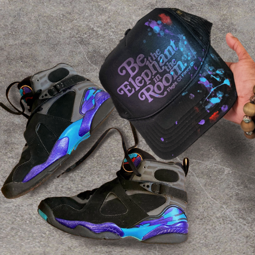 Be the Elephant In The Room Black/purple/Aqua trucker hat